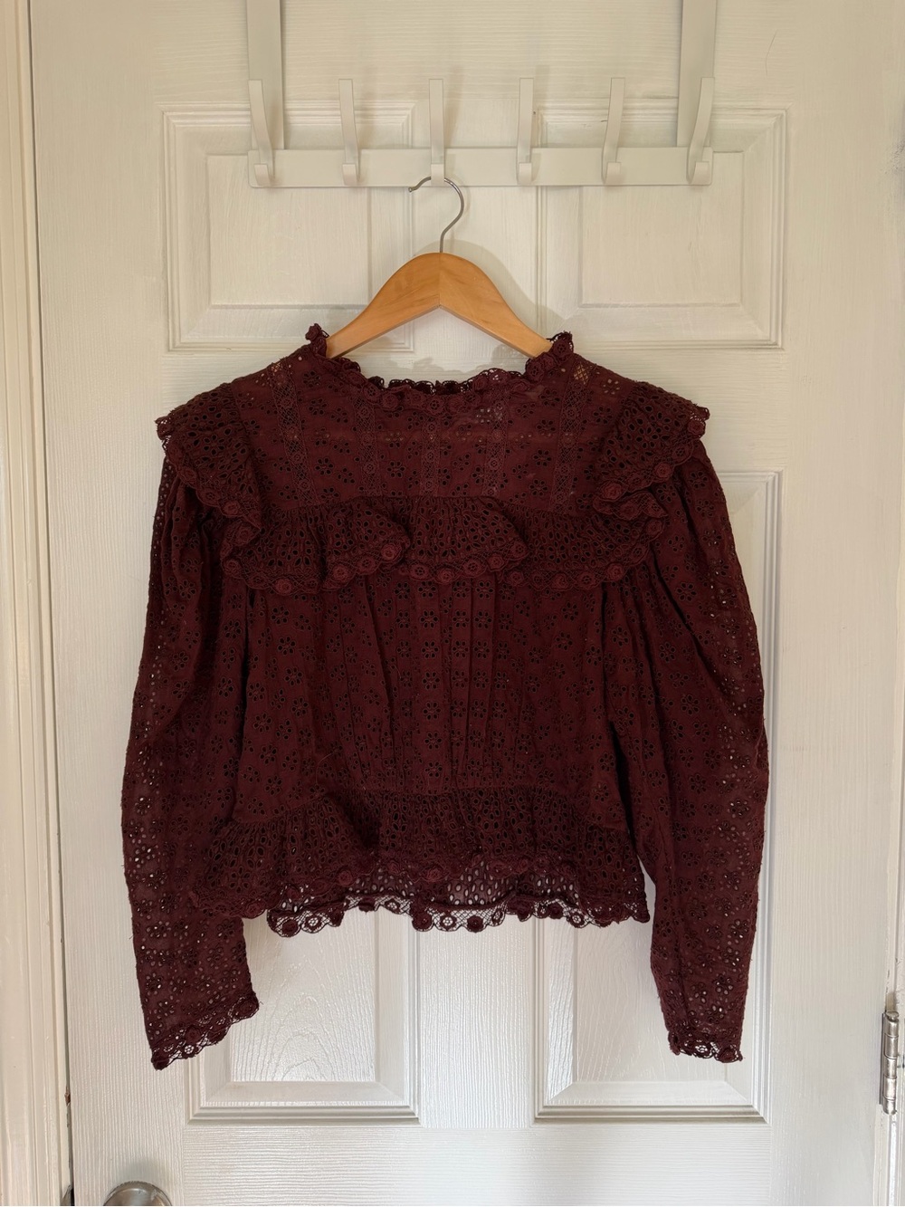 Doen Lace Ruffle Blouse - Burgundy